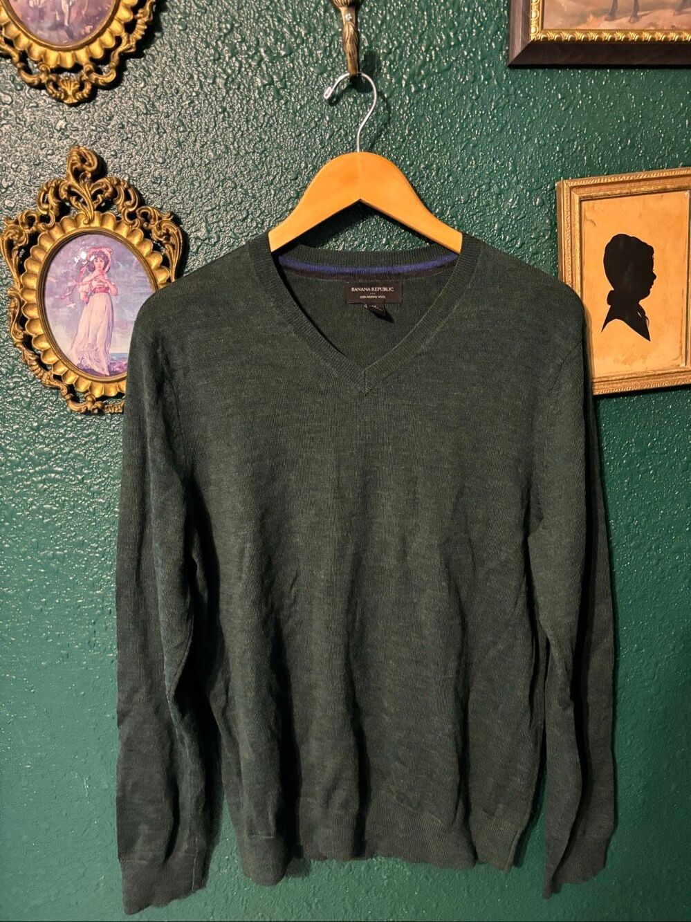 Banana Republic Green Mens 100% Merino Wool Sweater Sz Medium